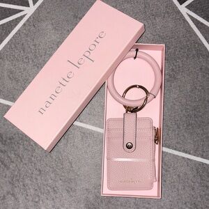 Nanette Lepore Blush Card Holder with Key Ring Nib Wallet pink gold